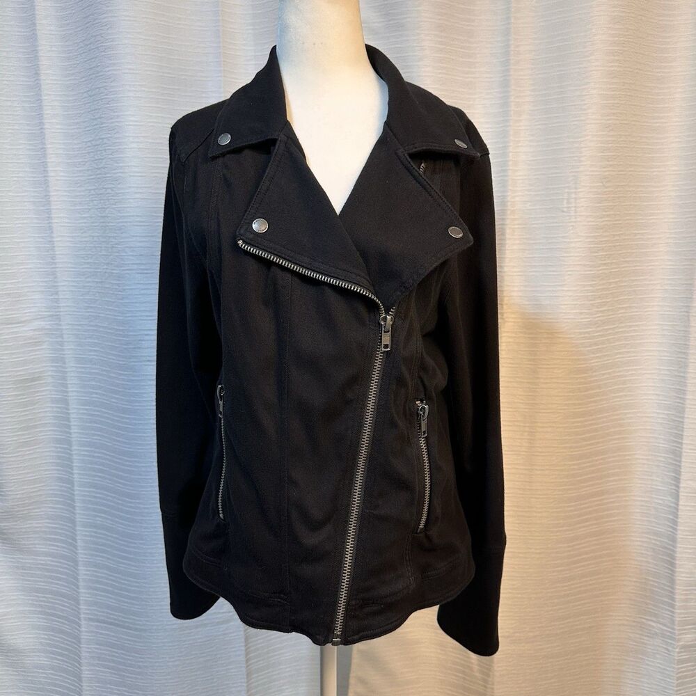 Liverpool Black Jacket Asymmetrical Zipper Retro Stretch Heavyweight Knit Size L